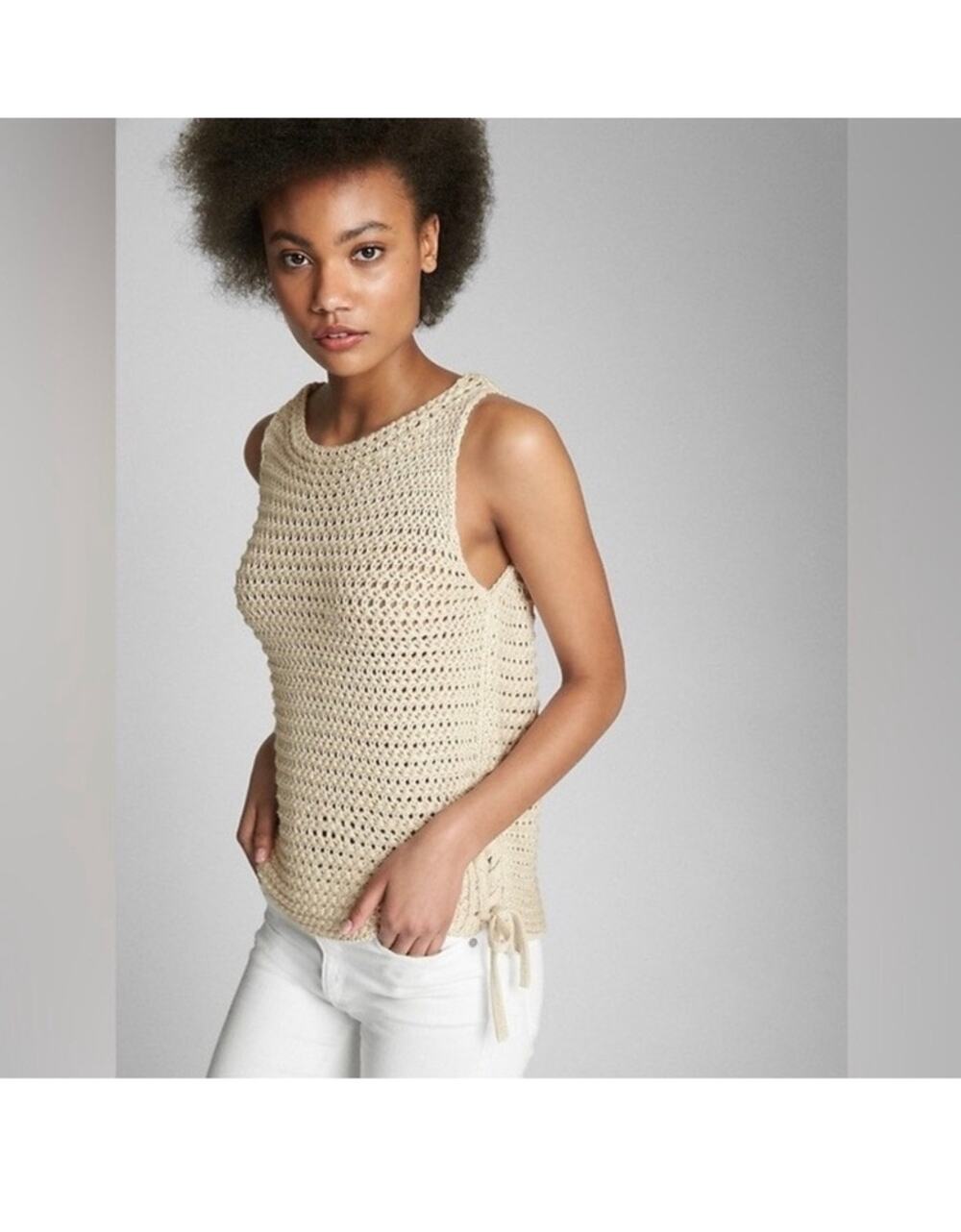Gap Side Tie Crochet Sleeveless Tank Top Anchorage Cream Size Small
